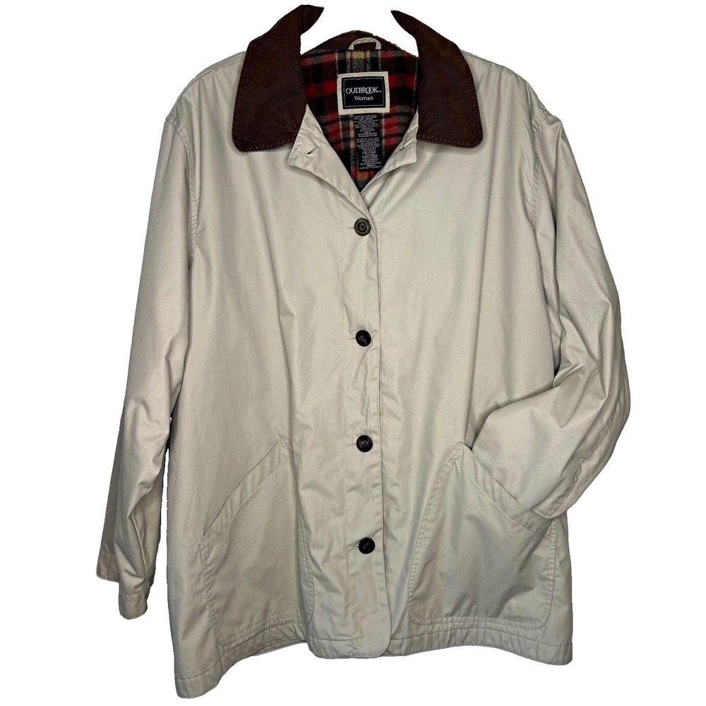 Outbrook Chore Barn Jacket Beige 3X Button Corduroy Collar Plaid Lined Pockets